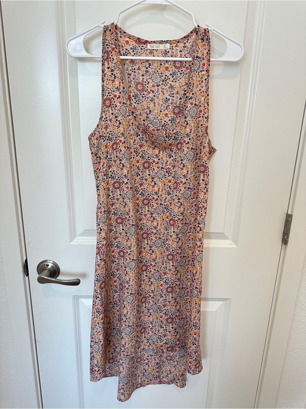 Nine Bird Floral Tank Dress Womens L Pink Midi Sleeveless Made in Cambodia